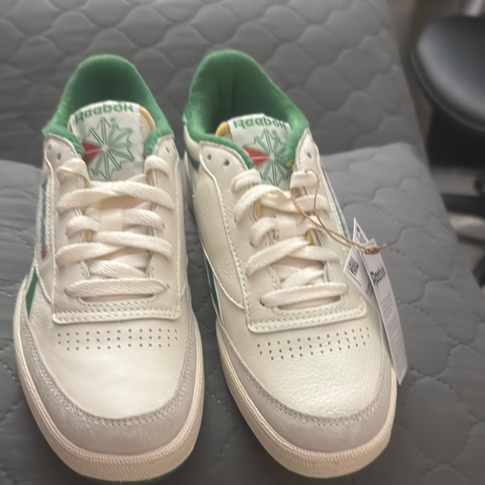 Reebok White and Green Classic Sneakers